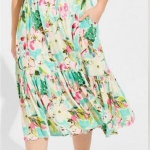 Floral Midi Dress in Pink and Green